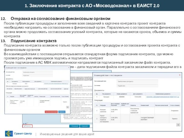 1. Заключение контракта с АО «Мосводоканал» в ЕАИСТ 2.0 | Инновационные решения