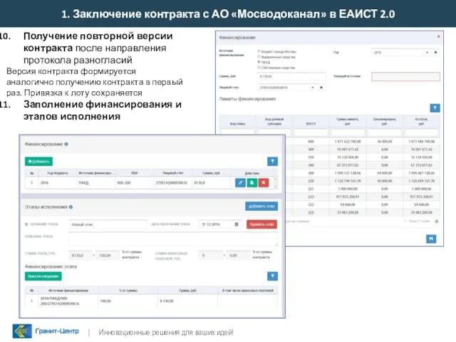 1. Заключение контракта с АО «Мосводоканал» в ЕАИСТ 2.0 Получение повторной версии