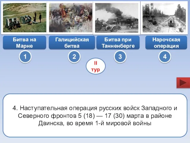 Битва на Марне 1 Галицийская битва Нарочская операция II тур Битва при