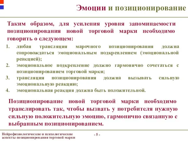 - - - - Эмоции и позиционирование любая трансляция марочного позиционирования должна