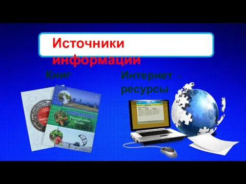 Источники информации Книги Интернет - ресурсы