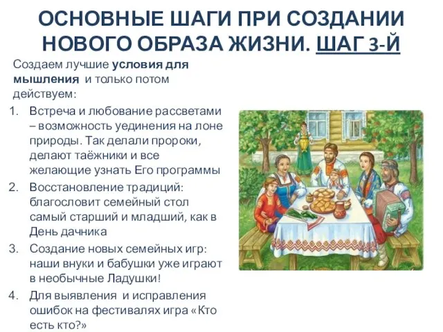 ОСНОВНЫЕ ШАГИ ПРИ СОЗДАНИИ НОВОГО ОБРАЗА ЖИЗНИ. ШАГ 3-Й Создаем лучшие условия