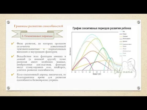 Границы развития способностей Фазы развития, на которых организм отличается повышенной чувствительностью к