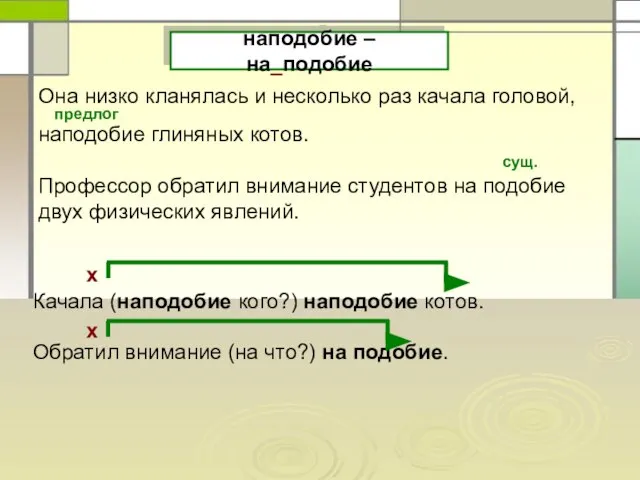 наподобие – на_подобие Она низко кланялась и несколько раз качала головой, наподобие