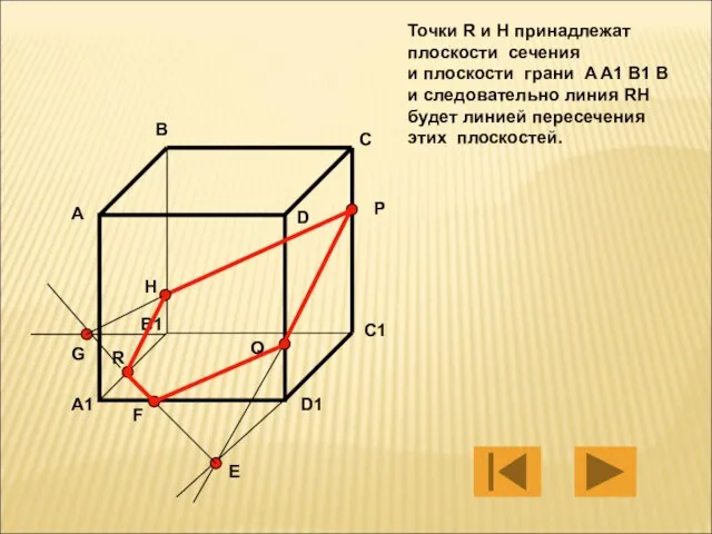 Точки R и H принадлежат плоскости сечения и плоскости грани A A1