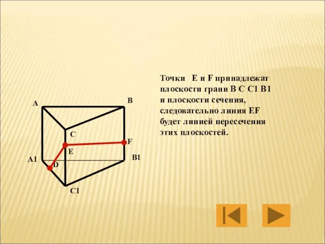Точки E и F принадлежат плоскости грани B C C1 B1 и