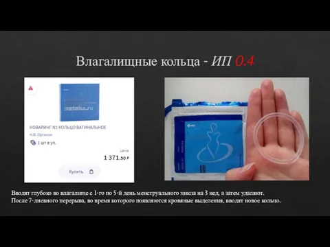 Влагалищные кольца - ИП 0.4 Вводят глубоко во влагалище с 1-го по