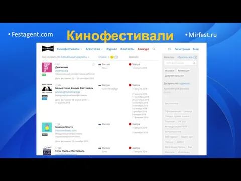 Кинофестивали Festagent.com Mirfest.ru