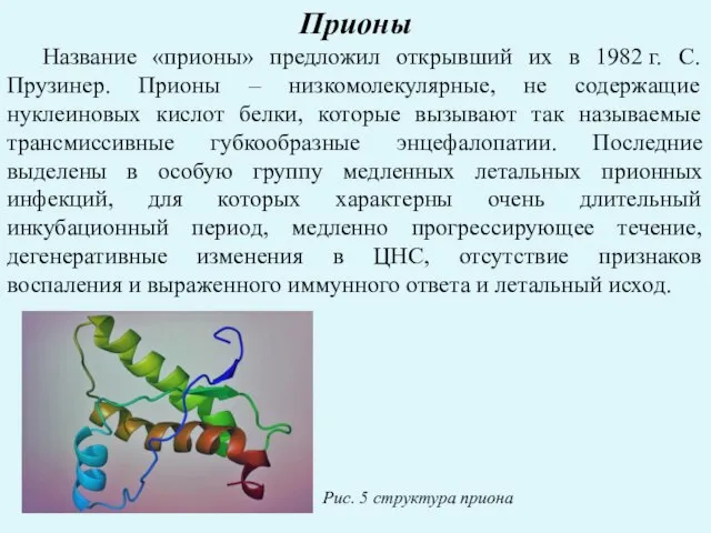 Прионы Название «прионы» предложил открывший их в 1982 г. С. Прузинер. Прионы