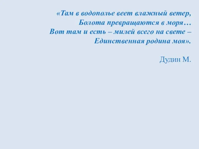 «Там в водополье веет влажный ветер, Болота превращаются в моря… Вот там