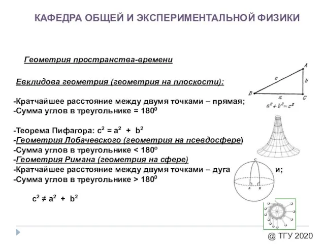 КАФЕДРА ОБЩЕЙ И ЭКСПЕРИМЕНТАЛЬНОЙ ФИЗИКИ @ ТГУ 2020 Евклидова геометрия (геометрия на