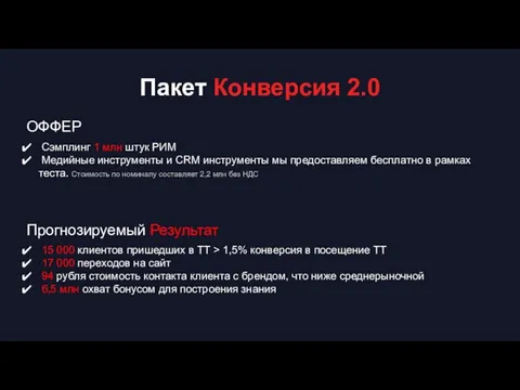 Пакет Конверсия 2.0 Сэмплинг 1 млн штук РИМ Медийные инструменты и CRM