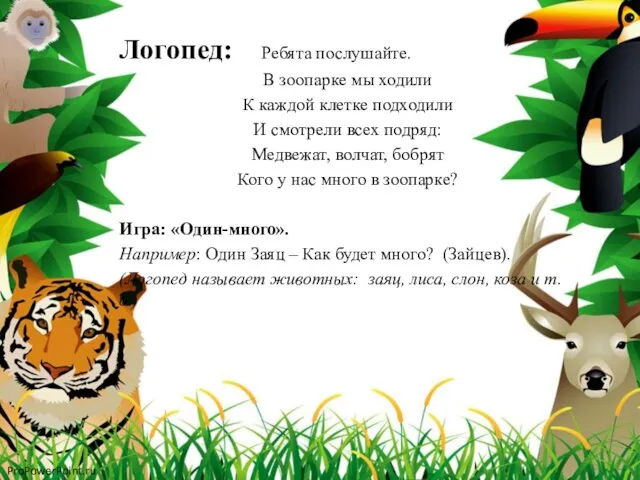 Логопед: Ребята послушайте. В зоопарке мы ходили К каждой клетке подходили И