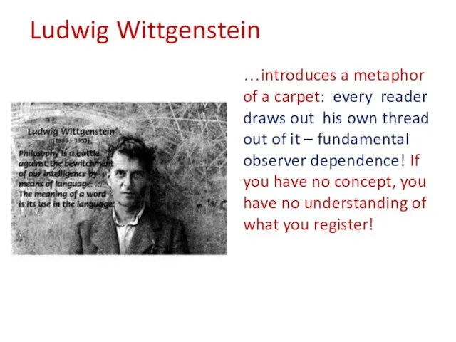 Ludwig Wittgenstein …introduces a metaphor of a carpet: every reader draws out