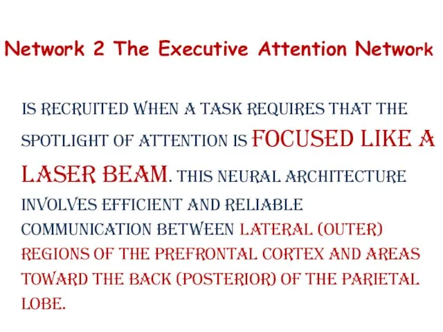 Network 2 The Executive Attention Network is recruited when a task requires