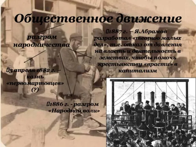 Общественное движение разгром народничества 3 апреля 1882 г. – казнь «первомартовцев» (?)