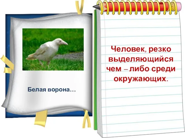 Белая ворона… Человек, резко выделяющийся чем – либо среди окружающих.