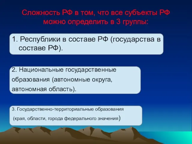 Сложность РФ в том, что все субъекты РФ можно определить в 3