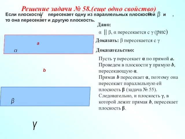 Решение задачи № 58.(еще одно свойство) Доказать: β пересекается с γ Дано: