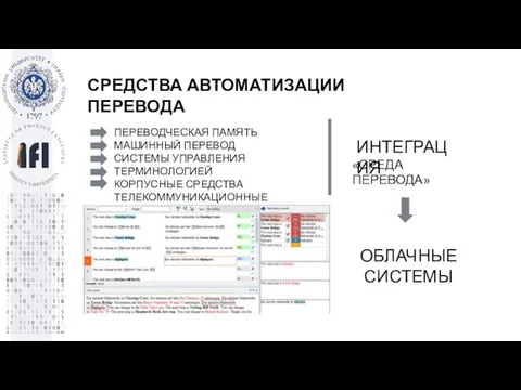 СРЕДСТВА АВТОМАТИЗАЦИИ ПЕРЕВОДА ПЕРЕВОДЧЕСКАЯ ПАМЯТЬ МАШИННЫЙ ПЕРЕВОД СИСТЕМЫ УПРАВЛЕНИЯ ТЕРМИНОЛОГИЕЙ КОРПУСНЫЕ СРЕДСТВА