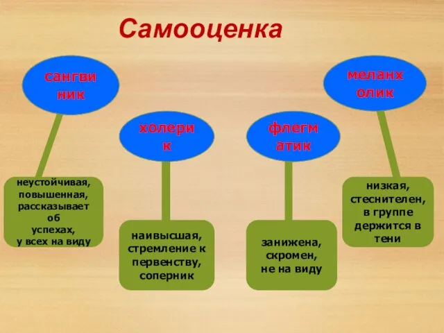 Самооценка неустойчивая, повышенная, рассказывает об успехах, у всех на виду наивысшая, стремление