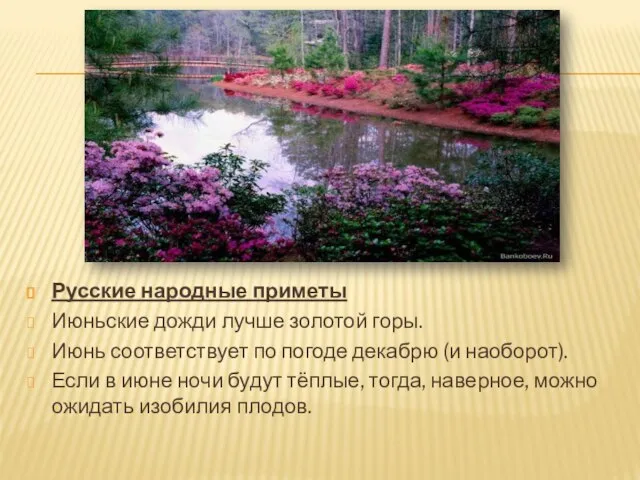 Русские народные приметы Июньские дожди лучше золотой горы. Июнь соответствует по погоде