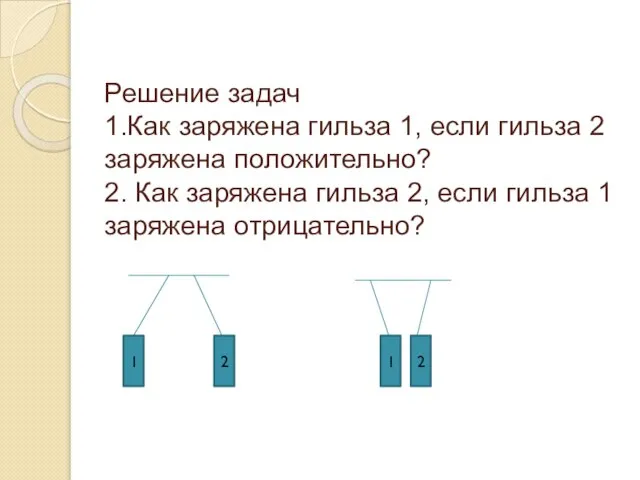 Решение задач 1.Как заряжена гильза 1, если гильза 2 заряжена положительно? 2.