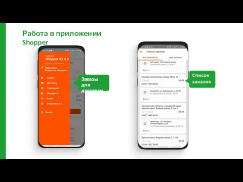 Работа в приложении Shopper Заказы для доставки Список заказов