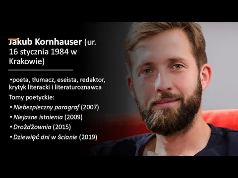 Jakub Kornhauser (ur. 16 stycznia 1984 w Krakowie) poeta, tłumacz, eseista, redaktor,