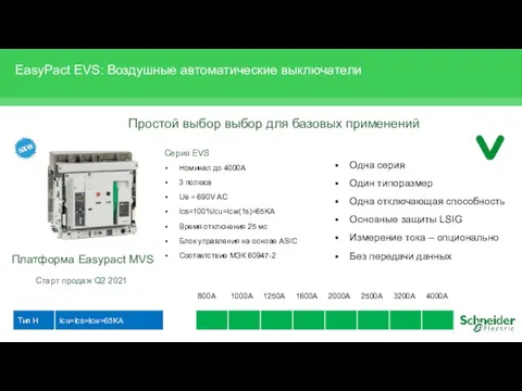 EasyPact EVS: Воздушные автоматические выключатели Простой выбор выбор для базовых применений Серия
