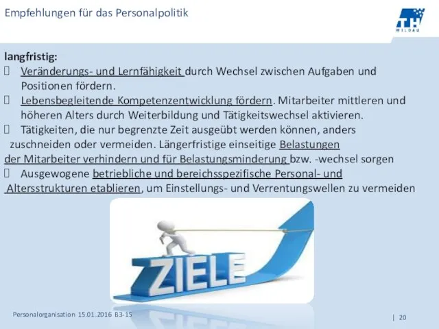 Personalorganisation 15.01.2016 B3-15 Empfehlungen für das Personalpolitik langfristig: Veränderungs- und Lernfähigkeit durch