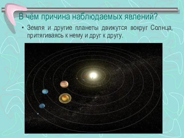 В чём причина наблюдаемых явлений? Земля и другие планеты движутся вокруг Солнца,