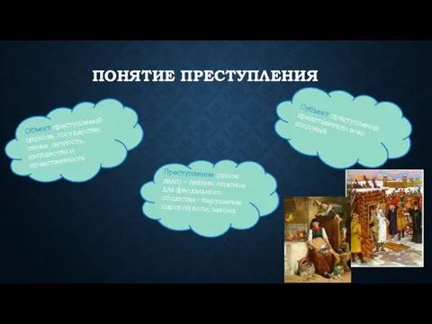 ПОНЯТИЕ ПРЕСТУПЛЕНИЯ Преступление (лихое дело) – деяние, опасное для феодального общества -