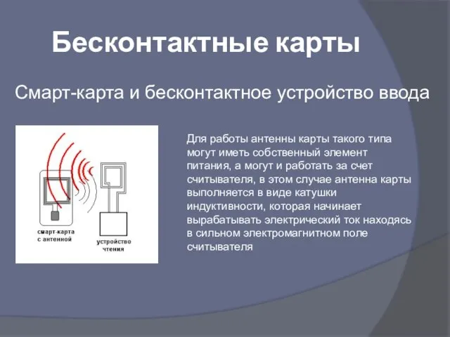 Бесконтактные карты Смарт-карта и бесконтактное устройство ввода Для работы антенны карты такого