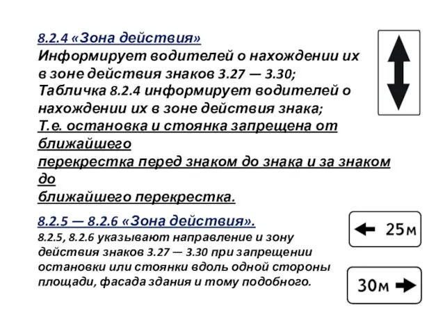 8.2.4 «Зона действия» Информирует водителей о нахождении их в зоне действия знаков