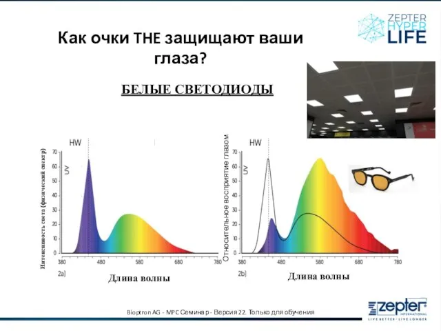 Относительное восприятие глазом БЕЛЫЕ СВЕТОДИОДЫ Bioptron AG - MPC Семинар - Версия