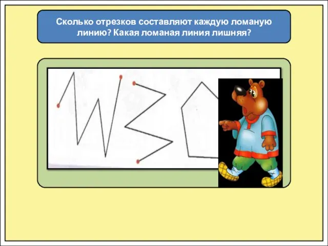 Сколько отрезков составляют каждую ломаную линию? Какая ломаная линия лишняя?