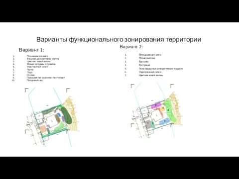 Варианты функционального зонирования территории Площадка для авто Входная декоративная группа Цветник новой
