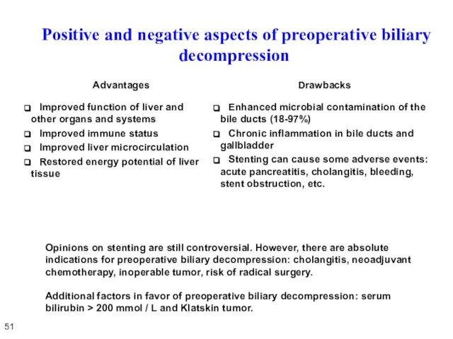 Positive and negative aspects of preoperative biliary decompression 51 Opinions on stenting