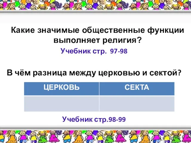 16.12.2020 Какие значимые общественные функции выполняет религия? Учебник стр. 97-98 В чём