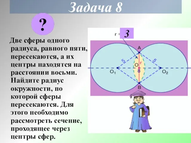 Задача 8 Две сферы одного радиуса, равного пяти, пересекаются, а их центры