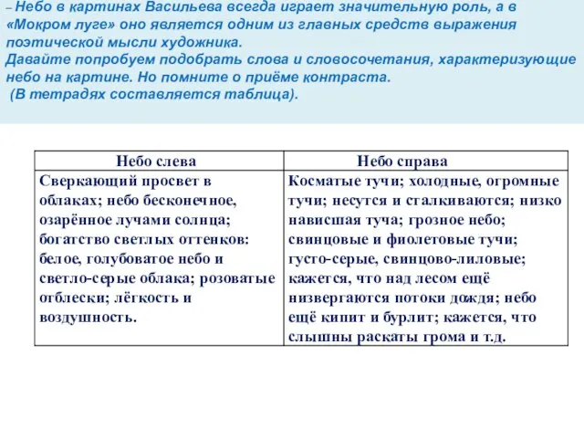 – Небо в картинах Васильева всегда играет значительную роль, а в «Мокром