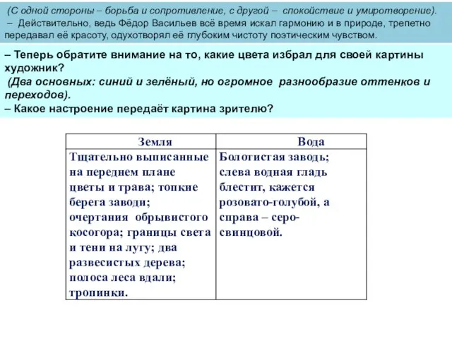 – Теперь обратите внимание на то, какие цвета избрал для своей картины