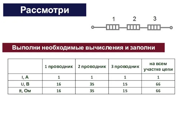 Рассмотри схему! Выполни необходимые вычисления и заполни таблицу!