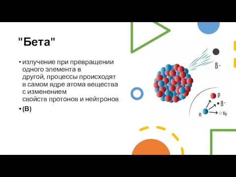 "Бета" излучение при превращении одного элемента в другой, процессы происходят в самом