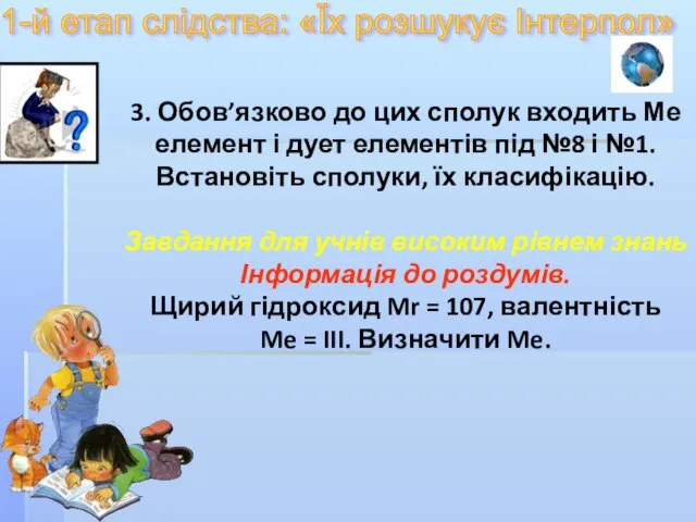 1-й етап слідства: «Їх розшукує Інтерпол» 3. Обов’язково до цих сполук входить