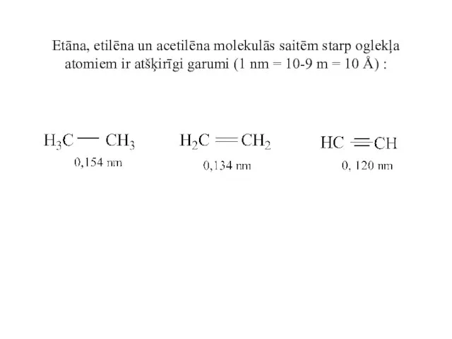 Etāna, etilēna un acetilēna molekulās saitēm starp oglekļa atomiem ir atšķirīgi garumi