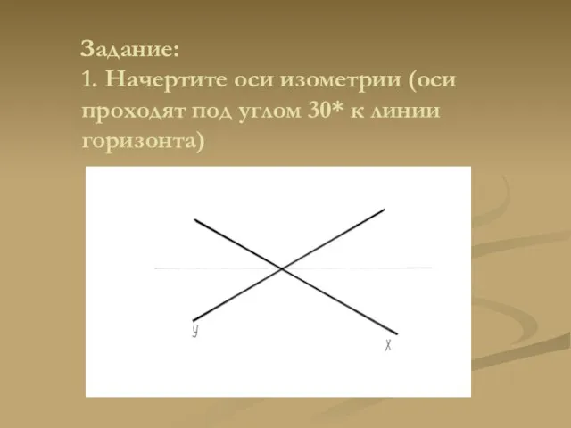 Задание: 1. Начертите оси изометрии (оси проходят под углом 30* к линии горизонта)