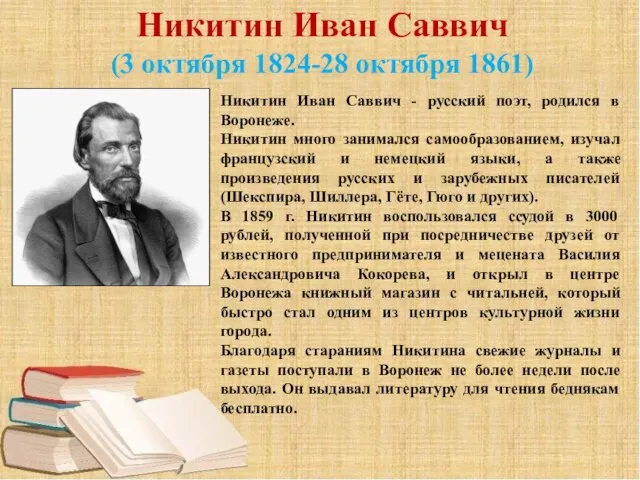 Никитин Иван Саввич (3 октября 1824-28 октября 1861) Никитин Иван Саввич -