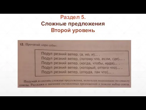 Сложные предложения Второй уровень Раздел 5.